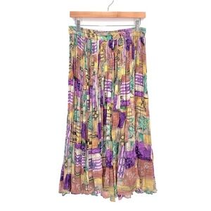 Vintage 90’s Multi Color Patchwork Pull on Maxi Skirt Broom Skirt Size Medium